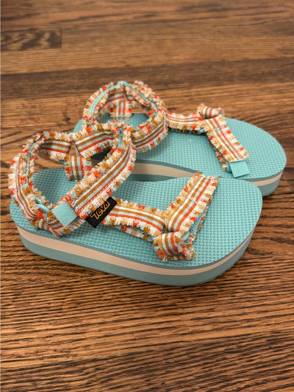 Teva Kids Aqua Blue Sandals with Orange and Cream Striped Straps